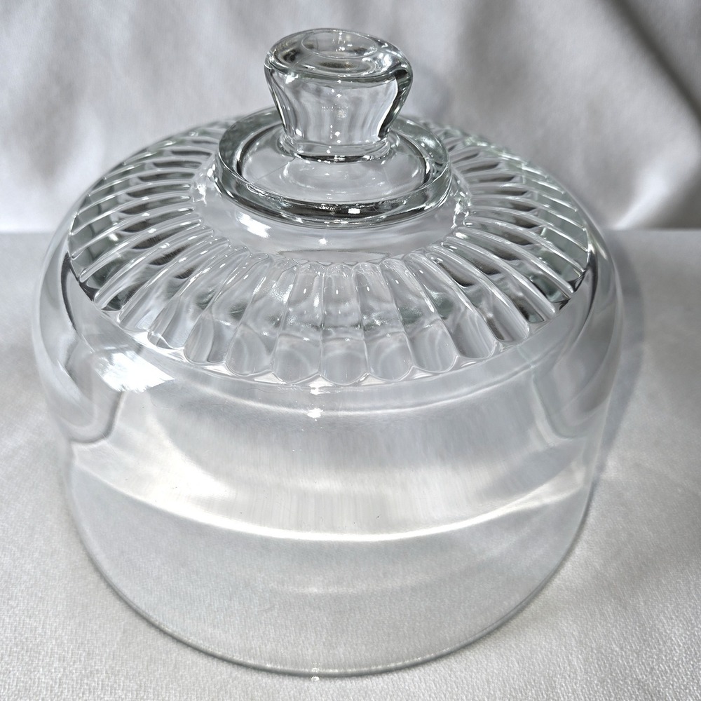 Arcoroc‎ Glass Dome Cover France 6.5in Clear Excellent Ribbed Fluted Cloche